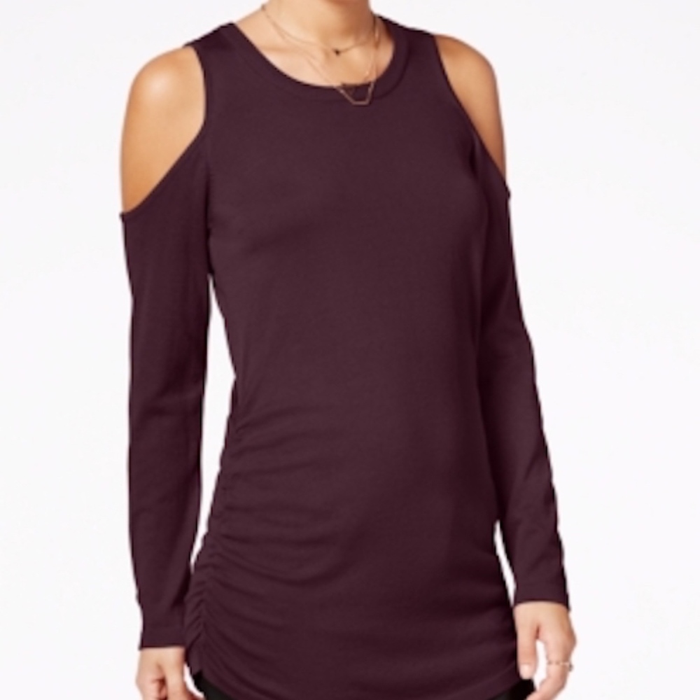 Hippie Rose Cold Shoulder Pullover Sweater Wine M